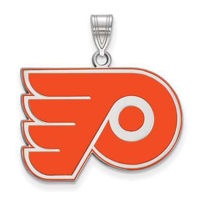 Sterling Silver Rhodium Plated Nhl Logoart Philadelphia Flyers Large Enameled Pendant