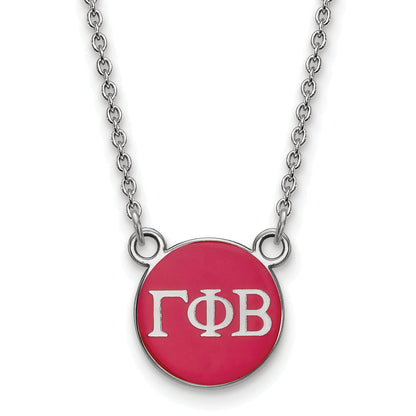 Sterling Silver Rhodium Plated Logoart Gamma Phi Beta Sorority Greek Letters Small Color Enamel Pendant 18 Inch Necklace