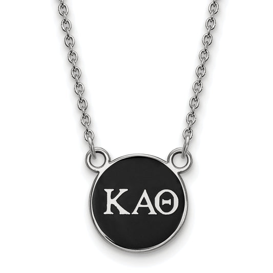 Sterling Silver Rhodium Plated Logoart Kappa Alpha Theta Sorority Greek Letters Small Color Enamel Pendant 18 Inch Necklace