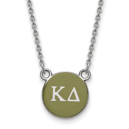 Sterling Silver Rhodium Plated Logoart Kappa Delta Sorority Greek Letters Small Color Enamel Pendant 18 Inch Necklace