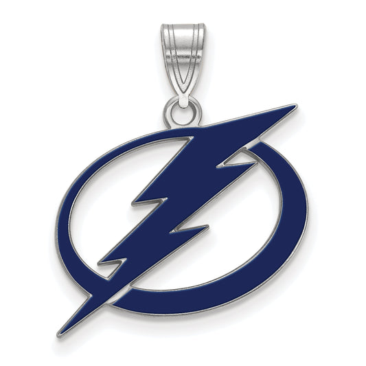 Sterling Silver Rhodium Plated Nhl Logoart Tampa Bay Lightning Large Enameled Pendant