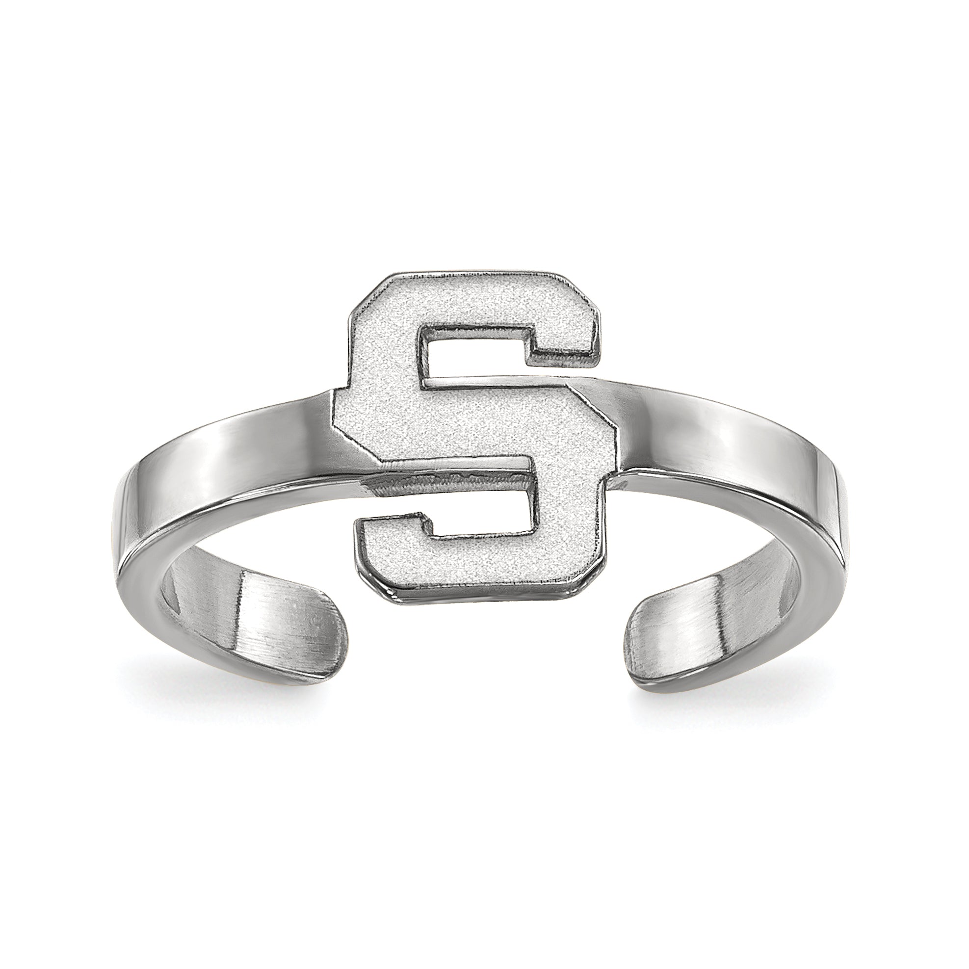 Sterling Silver Rhodium Plated Logoart Michigan State University Letter S Toe Ring