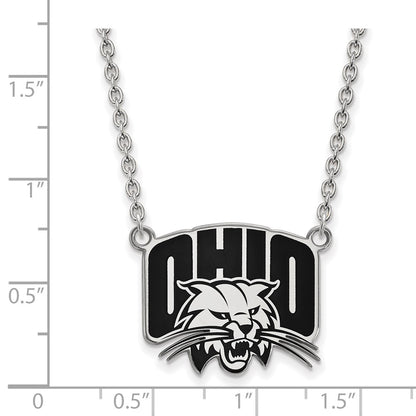 Sterling Silver Rhodium Plated Logoart Ohio University Large Enameled Pendant 18 Inch Necklace