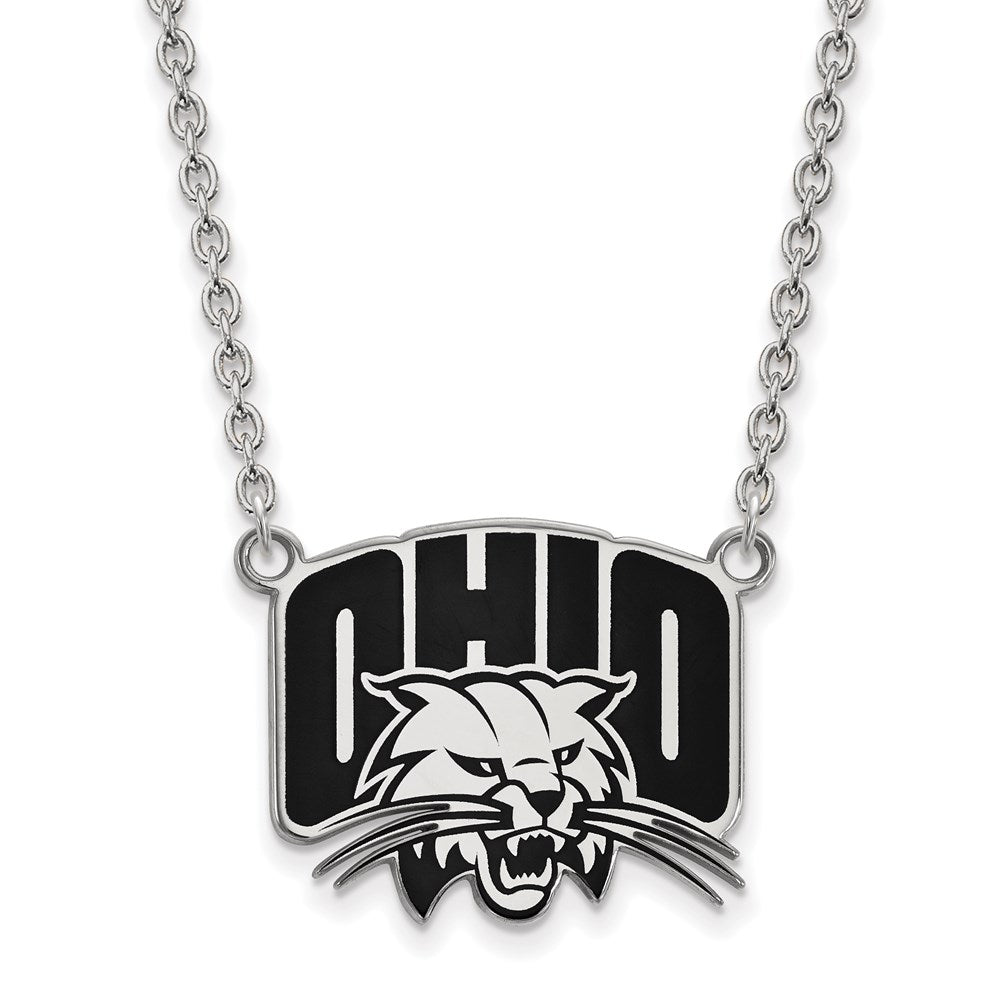 Sterling Silver Rhodium Plated Logoart Ohio University Large Enameled Pendant 18 Inch Necklace