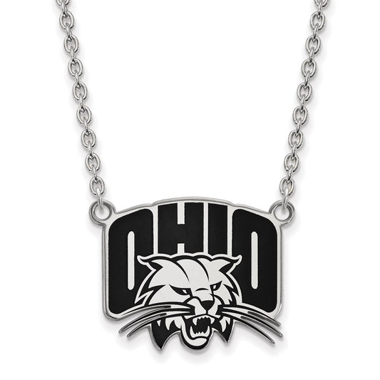 Sterling Silver Rhodium Plated Logoart Ohio University Large Enameled Pendant 18 Inch Necklace