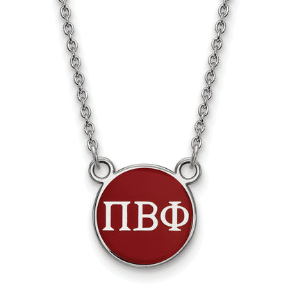 Sterling Silver Rhodium Plated Logoart Pi Beta Phi Sorority Greek Letters Small Color Enamel Pendant 18 Inch Necklace