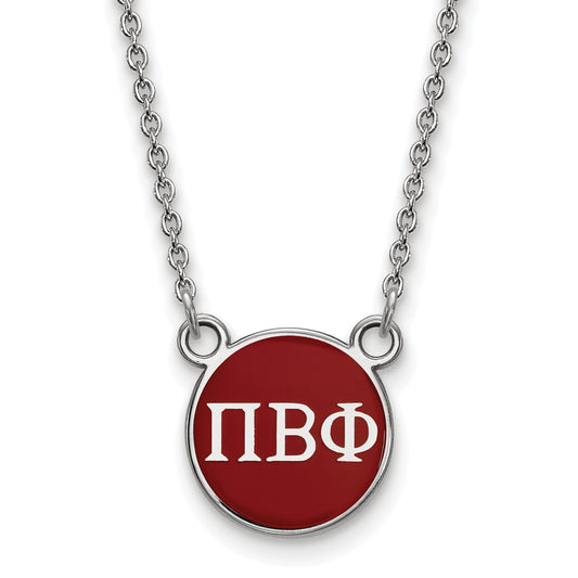 Sterling Silver Rhodium Plated Logoart Pi Beta Phi Sorority Greek Letters Small Color Enamel Pendant 18 Inch Necklace