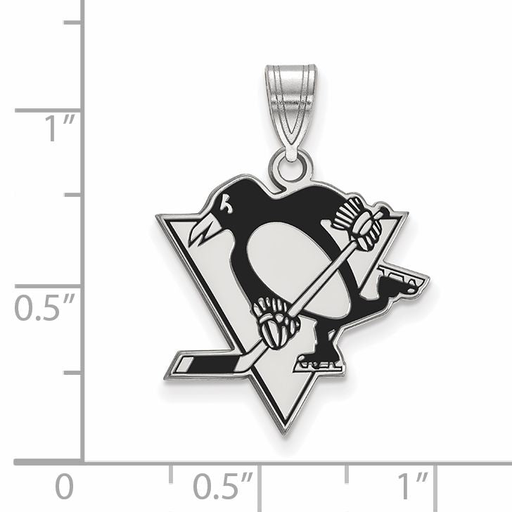 Sterling Silver Rhodium Plated Nhl Logoart Pittsburgh Penguins Large Enameled Pendant