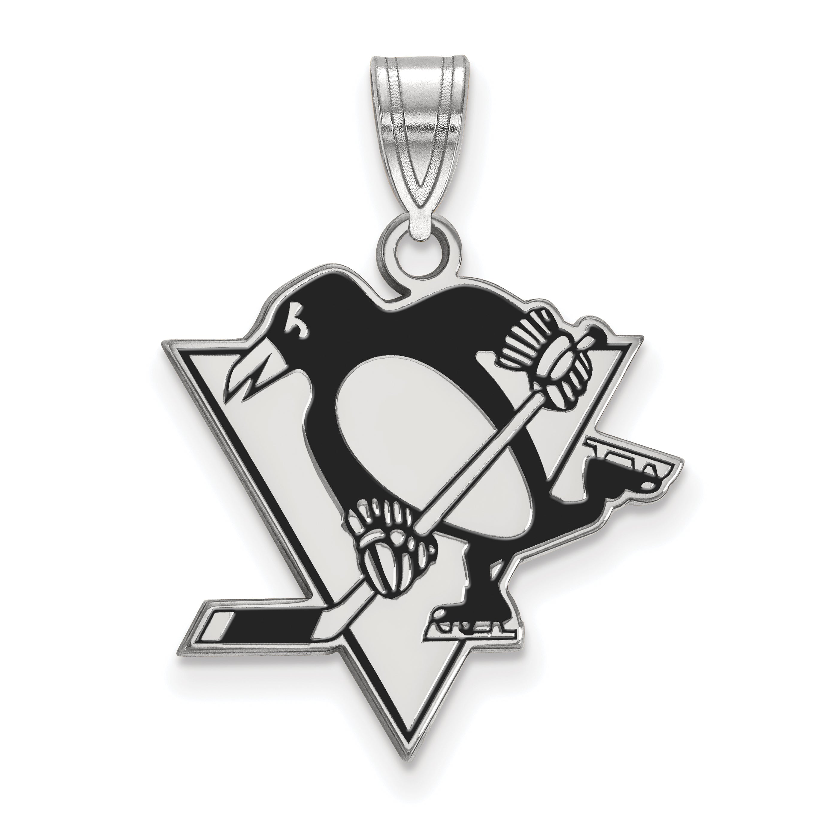 Sterling Silver Rhodium Plated Nhl Logoart Pittsburgh Penguins Large Enameled Pendant