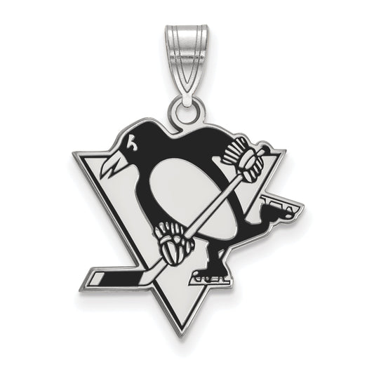 Sterling Silver Rhodium Plated Nhl Logoart Pittsburgh Penguins Large Enameled Pendant