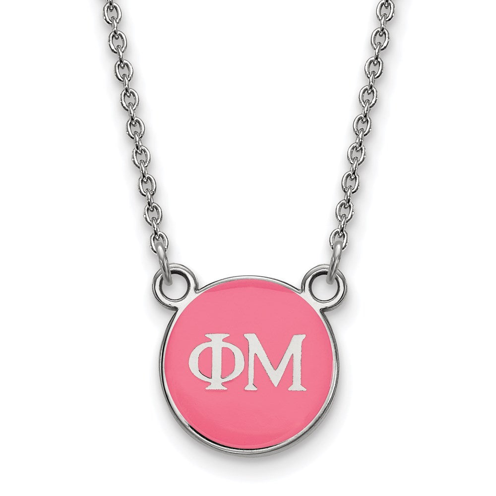 Sterling Silver Rhodium Plated Logoart Phi Mu Sorority Greek Letters Extra Small Color Enamel Pendant 18 Inch Necklace