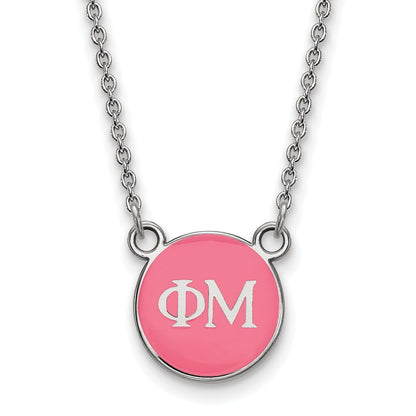 Sterling Silver Rhodium Plated Logoart Phi Mu Sorority Greek Letters Extra Small Color Enamel Pendant 18 Inch Necklace