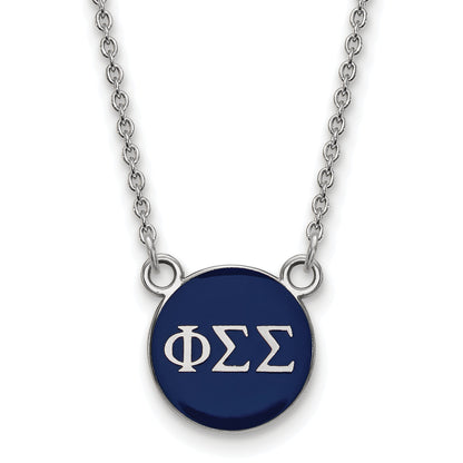 Sterling Silver Rhodium Plated Logoart Phi Sigma Sorority Greek Letters Small Color Enamel Pendant 18 Inch Necklace