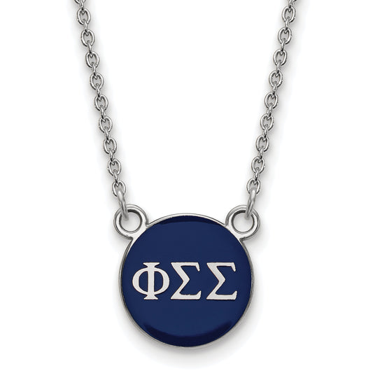 Sterling Silver Rhodium Plated Logoart Phi Sigma Sorority Greek Letters Small Color Enamel Pendant 18 Inch Necklace