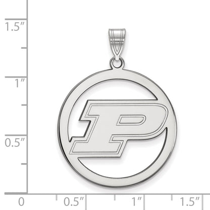 Sterling Silver Rhodium Plated Logoart Purdue University Letter P Extra Large Circle Pendant