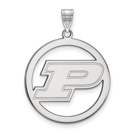 Sterling Silver Rhodium Plated Logoart Purdue University Letter P Extra Large Circle Pendant