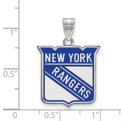 Sterling Silver Rhodium Plated Nhl Logoart New York Rangers Large Enameled Pendant