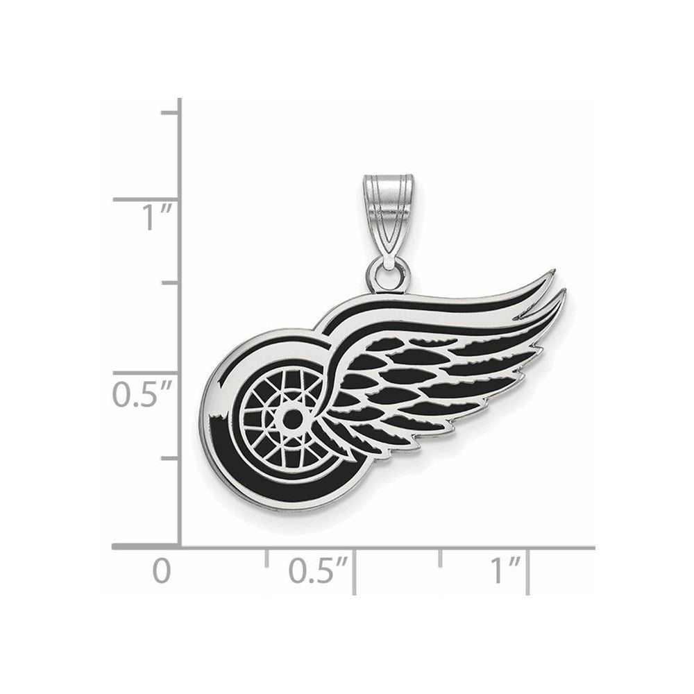 Sterling Silver Rhodium Plated Nhl Logoart Detroit Red Wings Large Enameled Pendant