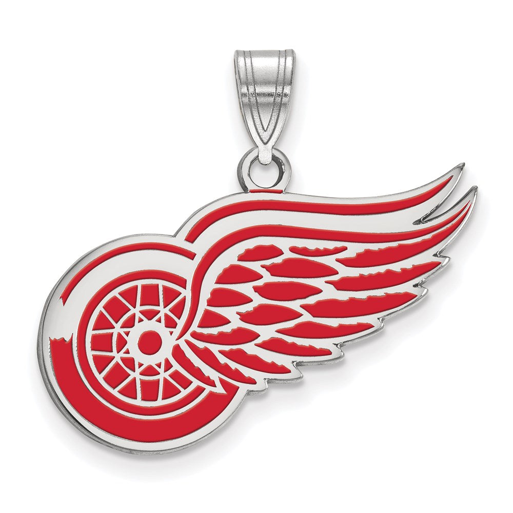 Sterling Silver Rhodium Plated Nhl Logoart Detroit Red Wings Large Enameled Pendant