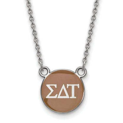 Sterling Silver Rhodium Plated Logoart Sigma Delta Tau Sorority Greek Letters Small Color Enamel Pendant 18 Inch Necklace