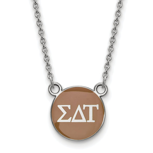 Sterling Silver Rhodium Plated Logoart Sigma Delta Tau Sorority Greek Letters Small Color Enamel Pendant 18 Inch Necklace