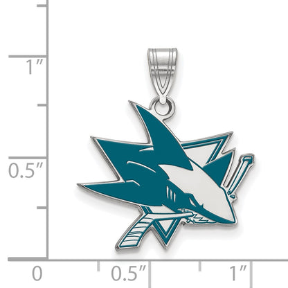 Sterling Silver Rhodium Plated Nhl Logoart San Jose Sharks Large Enameled Pendant
