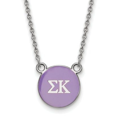 Sterling Silver Rhodium Plated Logoart Sigma Kappa Sorority Greek Letters Small Color Enamel Pendant 18 Inch Necklace