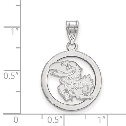 Sterling Silver Rhodium Plated Logoart University Of Kansas Jayhawk Small Circle Pendant