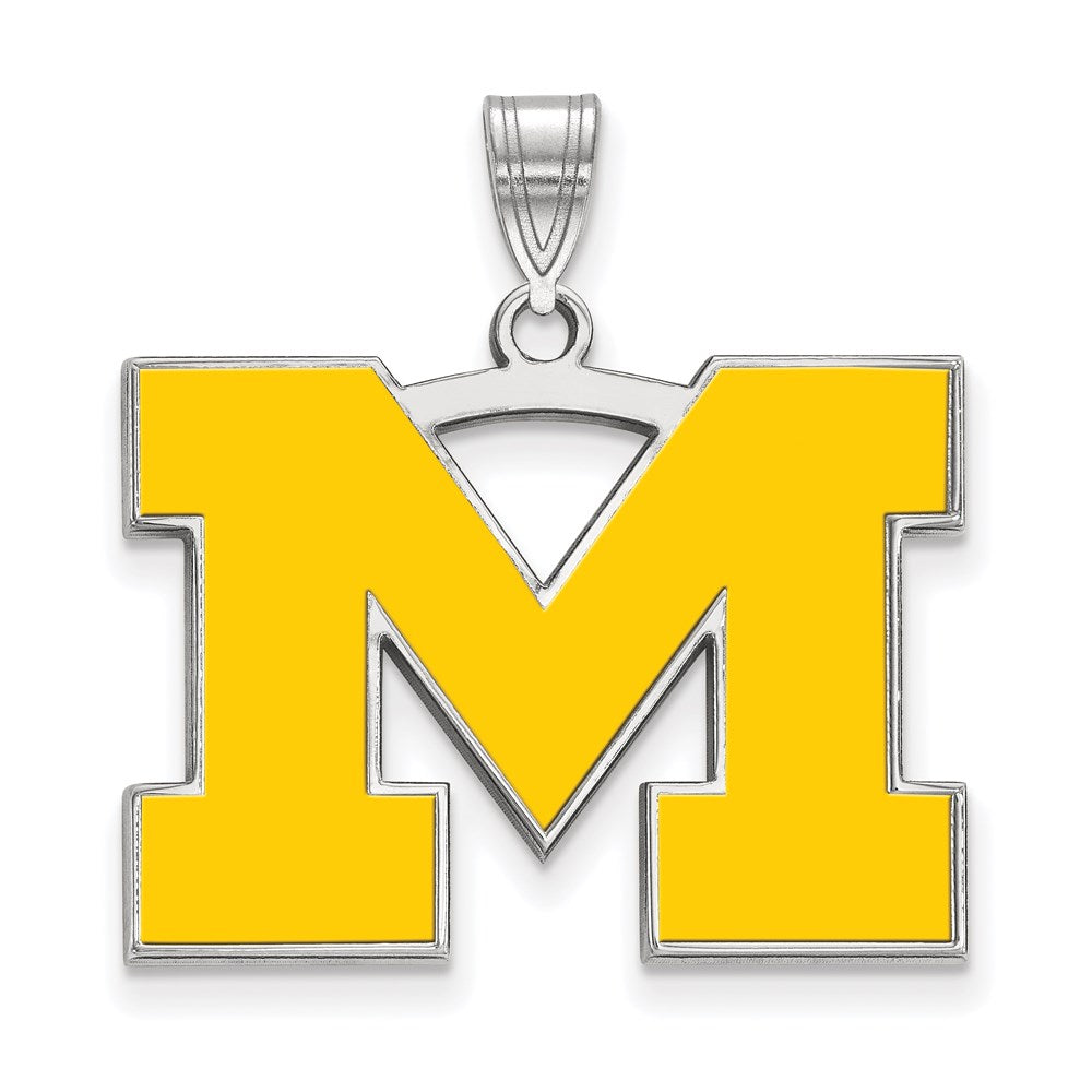 Sterling Silver Rhodium Plated Logoart University Of Michigan Letter M Large Yellow Enameled Pendant