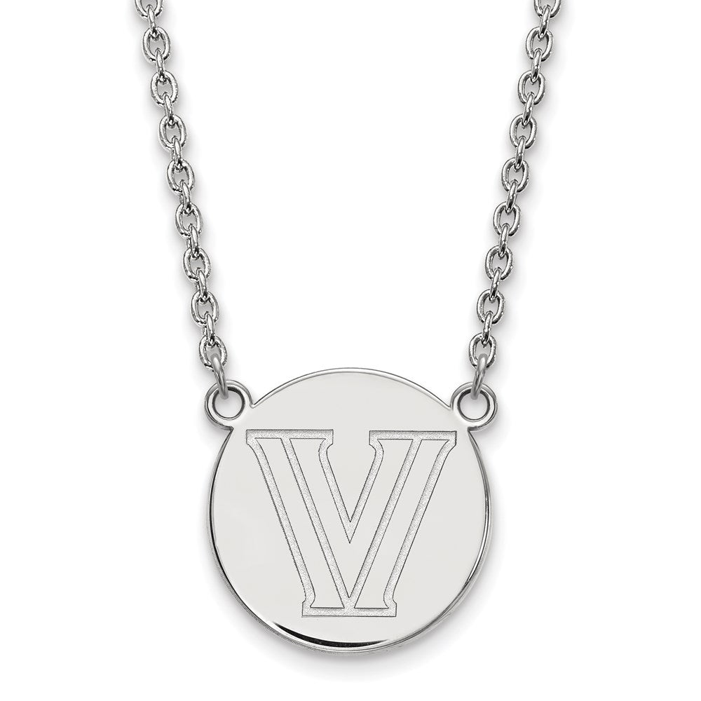 Sterling Silver Rhodium Plated Logoart Villanova University Letter V Large Disc 18 Inch Necklace
