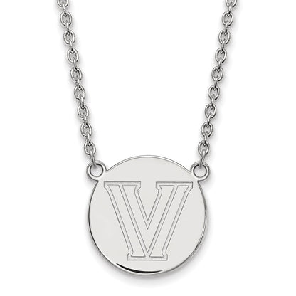 Sterling Silver Rhodium Plated Logoart Villanova University Letter V Large Disc 18 Inch Necklace