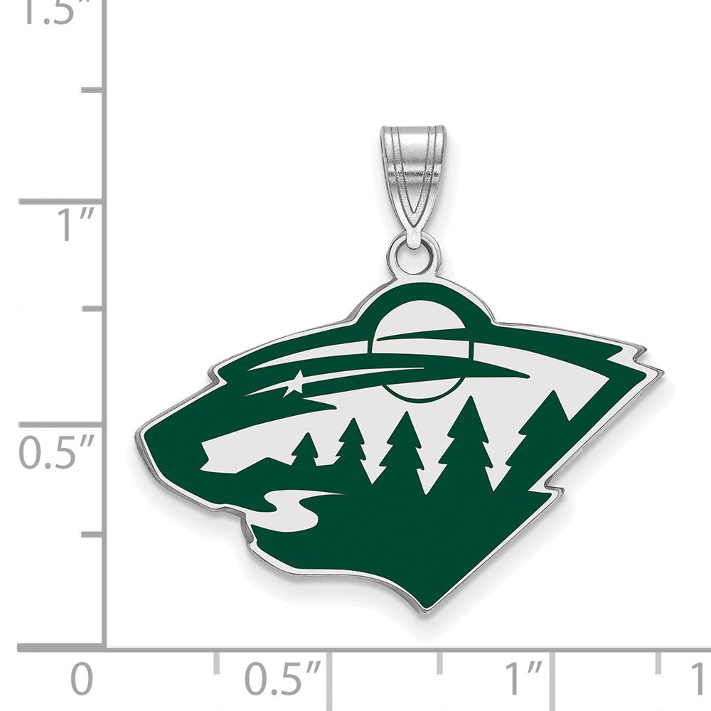 Sterling Silver Rhodium Plated Nhl Logoart Minnesota Wild Large Enameled Pendant