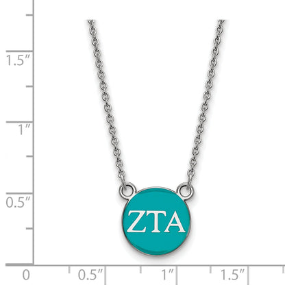 Sterling Silver Rhodium Plated Logoart Zeta Tau Alpha Sorority Greek Letters Small Color Enamel Pendant 18 Inch Necklace