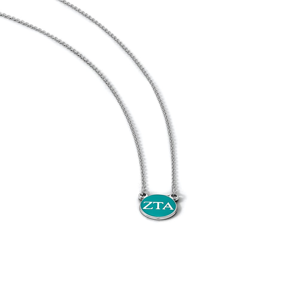 Sterling Silver Rhodium Plated Logoart Zeta Tau Alpha Sorority Greek Letters Small Color Enamel Pendant 18 Inch Necklace