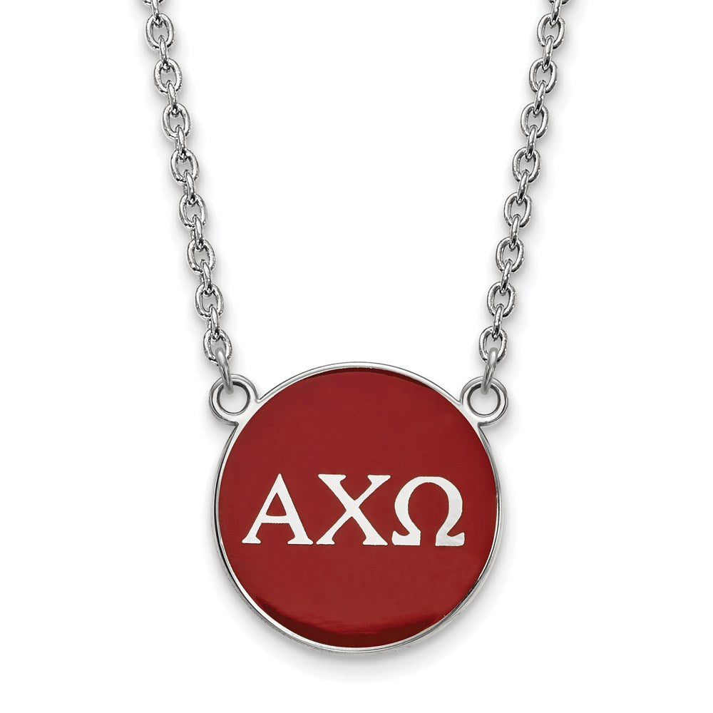 Sterling Silver Rhodium Plated Logoart Alpha Chi Omega Sorority Greek Letters Large Color Enamel Pendant 18 Inch Necklace