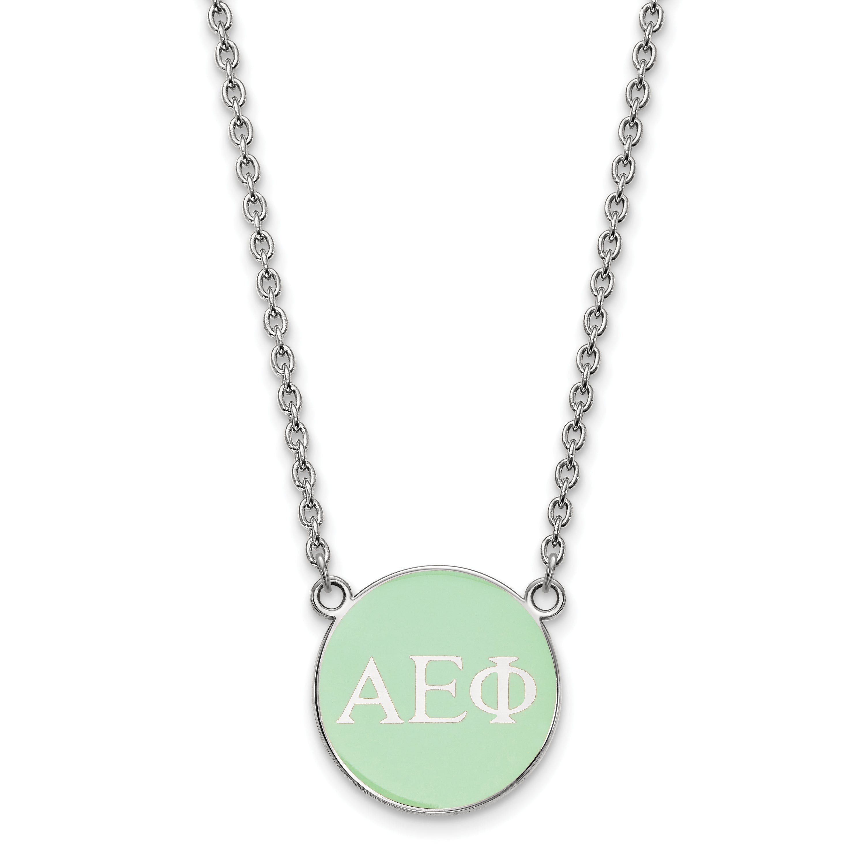 Sterling Silver Rhodium Plated Logoart Alpha Epsilon Phi Sorority Greek Letters Small Color Enamel Pendant 18 Inch Necklace