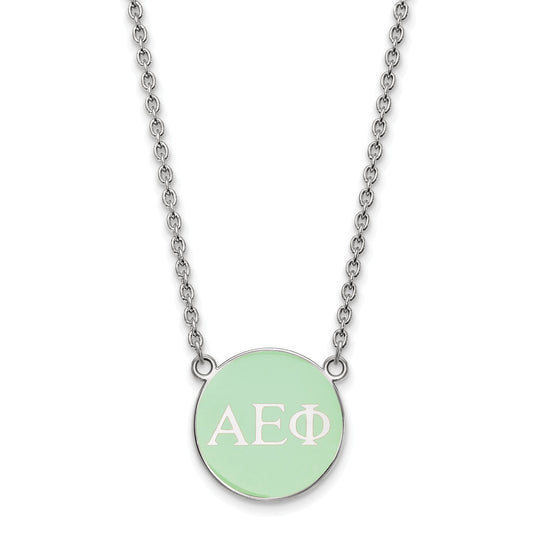Sterling Silver Rhodium Plated Logoart Alpha Epsilon Phi Sorority Greek Letters Small Color Enamel Pendant 18 Inch Necklace