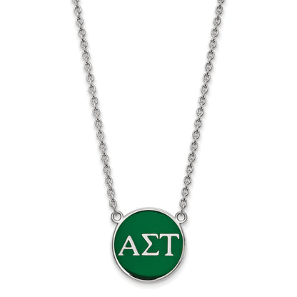 Sterling Silver Rhodium Plated Logoart Alpha Sigma Tau Sorority Greek Letters Large Color Enamel Pendant 18 Inch Necklace