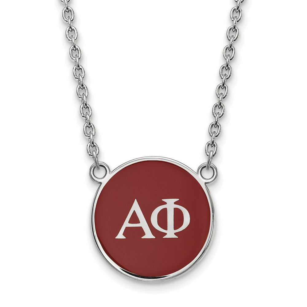 Sterling Silver Rhodium Plated Logoart Alpha Phi Sorority Greek Letters Large Color Enamel Pendant 18 Inch Necklace