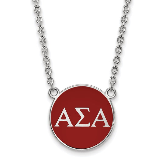 Sterling Silver Rhodium Plated Logoart Alpha Sigma Sorority Greek Letters Large Color Enamel Pendant 18 Inch Necklace