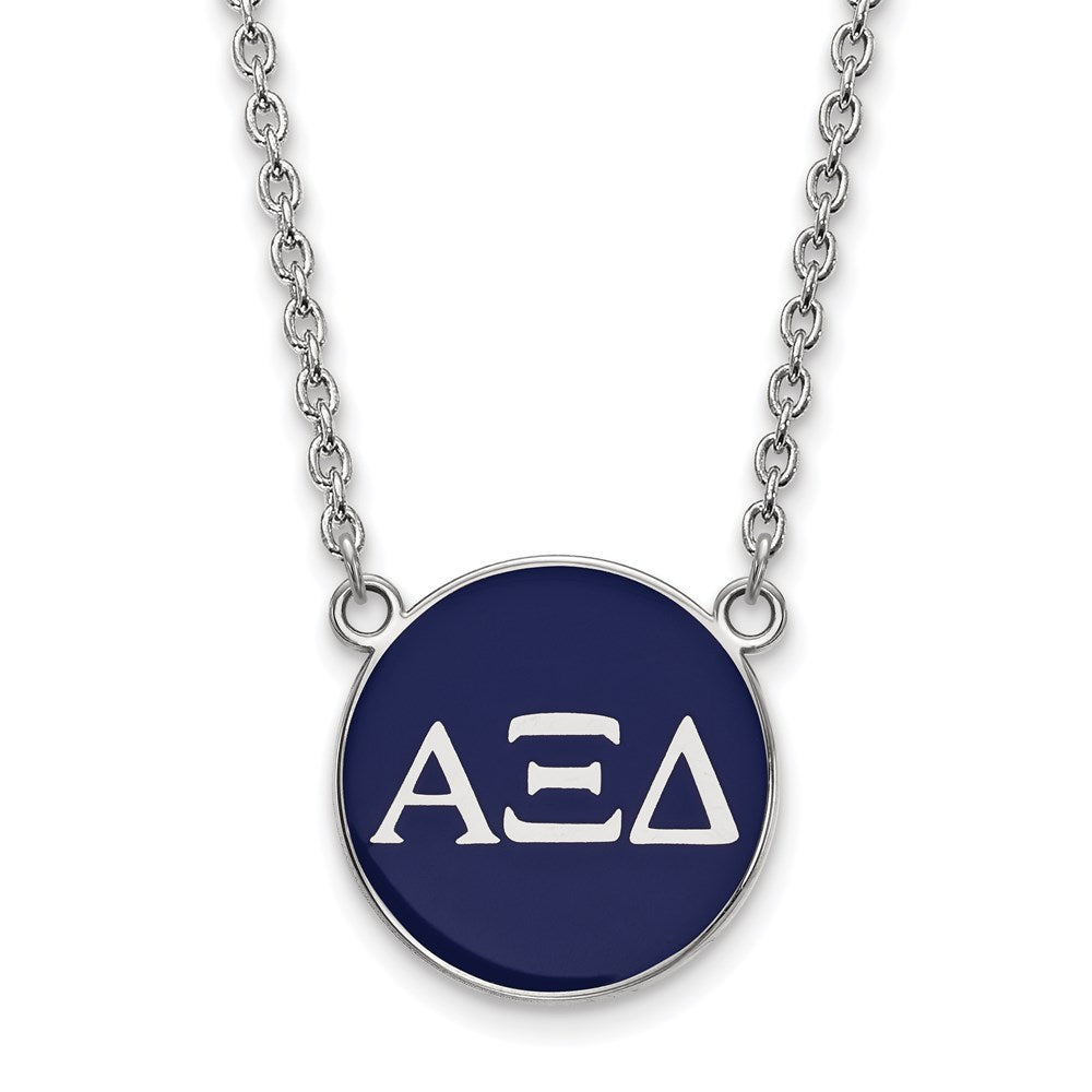 Sterling Silver Rhodium Plated Logoart Alpha Xi Delta Sorority Greek Letters Large Color Enamel Pendant 18 Inch Necklace