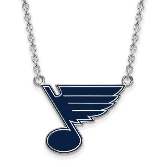 Sterling Silver Rhodium Plated Nhl Logoart St. Louis Blues Large Enameled Pendant 18 Inch Necklace