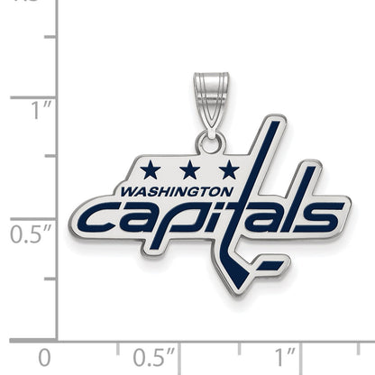 Sterling Silver Rhodium Plated Nhl Logoart Washington Capitals Large Enameled Pendant