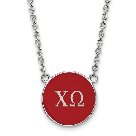 Sterling Silver Rhodium Plated Logoart Chi Omega Sorority Greek Letters Large Color Enamel Pendant 18 Inch Necklace