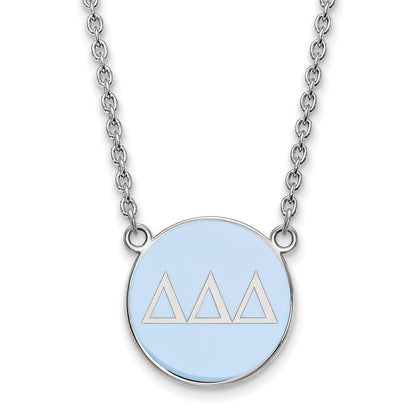 Sterling Silver Rhodium Plated Logoart Delta Sorority Greek Letters Large Color Enamel Pendant 18 Inch Necklace