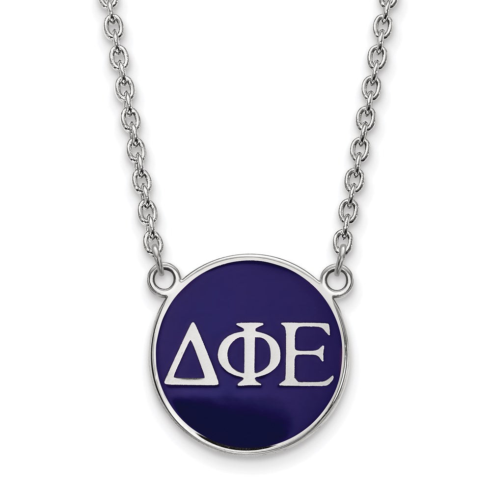 Sterling Silver Rhodium Plated Logoart Delta Phi Epsilon Sorority Greek Letters Large Color Enamel Pendant 18 Inch Necklace