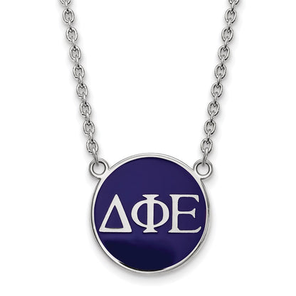 Sterling Silver Rhodium Plated Logoart Delta Phi Epsilon Sorority Greek Letters Large Color Enamel Pendant 18 Inch Necklace