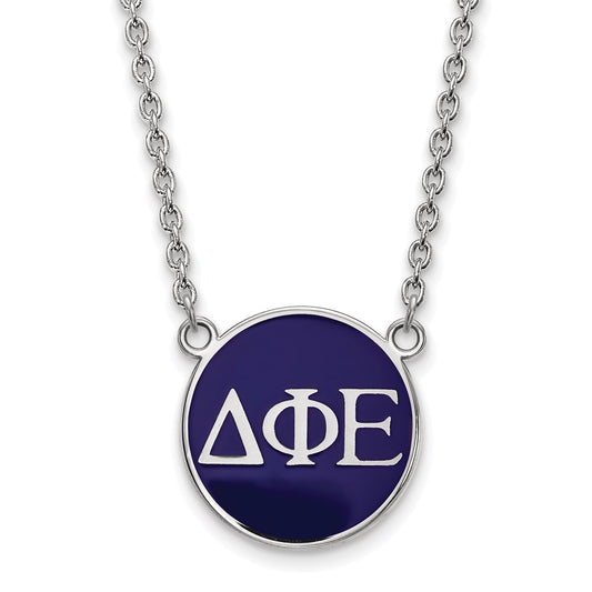 Sterling Silver Rhodium Plated Logoart Delta Phi Epsilon Sorority Greek Letters Large Color Enamel Pendant 18 Inch Necklace