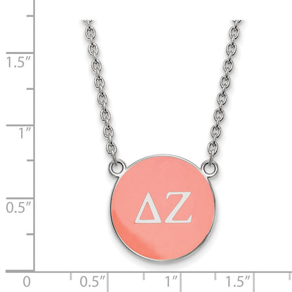 Sterling Silver Rhodium Plated Logoart Delta Zeta Sorority Greek Letters Large Color Enamel Pendant 18 Inch Necklace