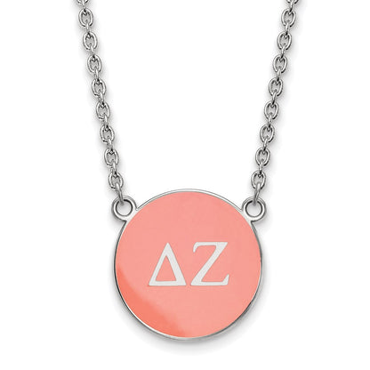 Sterling Silver Rhodium Plated Logoart Delta Zeta Sorority Greek Letters Large Color Enamel Pendant 18 Inch Necklace